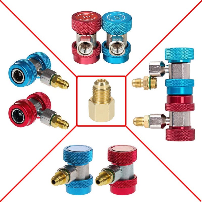 LIYYOO Adjustable R134a Quick Coupler High Low Conversion Adapter Fittings, Refrigerant Tank Adapter Kit for AC Air conditioning Refrigerant R134a HVAC Air Condition Gauge Manifold Hose Connector - Image 4